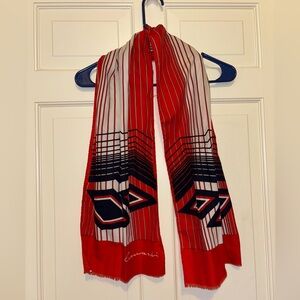 Leonardi Red White Blue Geometric Scarf stripes elegant party travel winter work